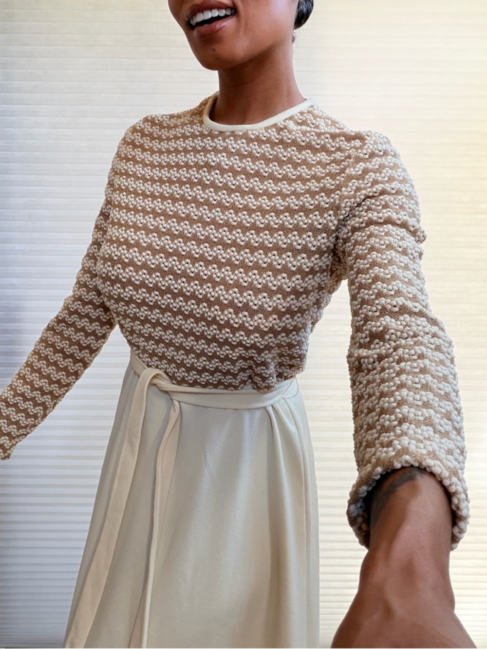Vintage R&M Knits Crème & Gold  Maxi Dress
